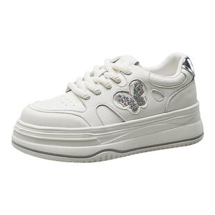 康奈女鞋秋季真皮平底小白鞋女士百搭休闲鞋系带厚底板鞋