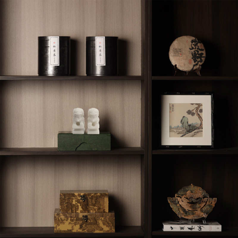 新中式禅意摆件样板间售楼处书房茶室客厅软装饰品茶叶罐茶饼