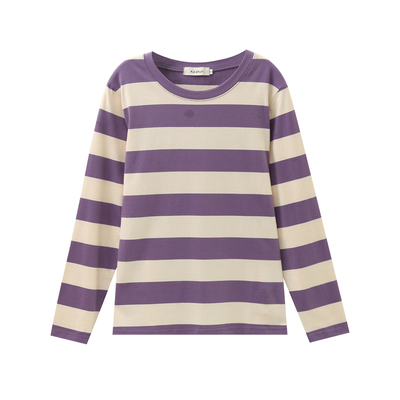 春秋季新款妈妈打底衫长袖t恤女装宽松大码纯棉上衣条纹外穿秋衣