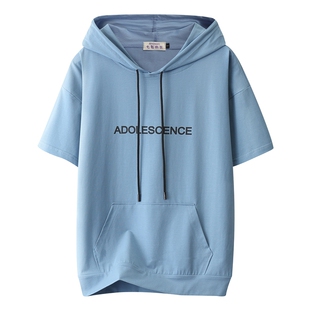 短袖卫衣女2026夏季新款宽松短款连帽t恤大码胖mm半袖带帽上衣潮