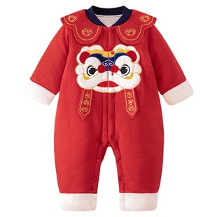 宝宝拜年服棉袄秋冬季新年连体衣冬加厚恒温棉服婴儿过年喜庆衣服