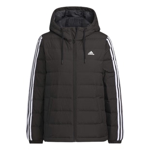 阿迪达斯轻薄羽绒服女冬季新款加厚连帽外套三条杠鸭绒棉服IK2376