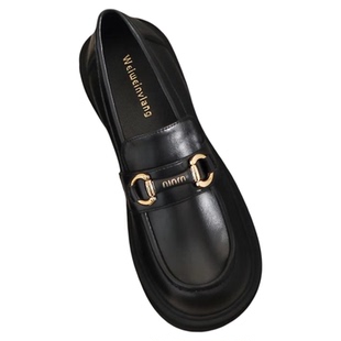 英伦小皮鞋女春厚底2026新款软底单鞋一脚蹬乐福鞋大码女鞋41到43