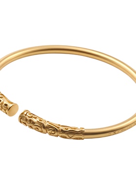 个性民族风钛钢金箍棒手镯男女开口古法祥云纹免费激光刻字不掉色