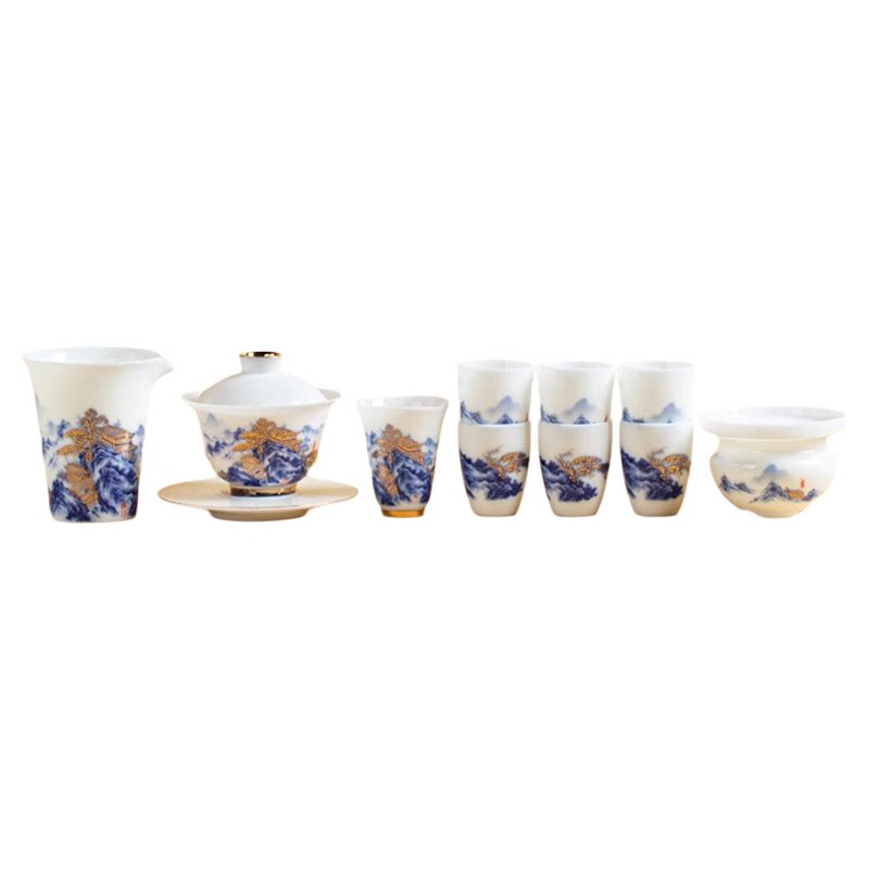 高山流水青花瓷功夫茶具礼品套装