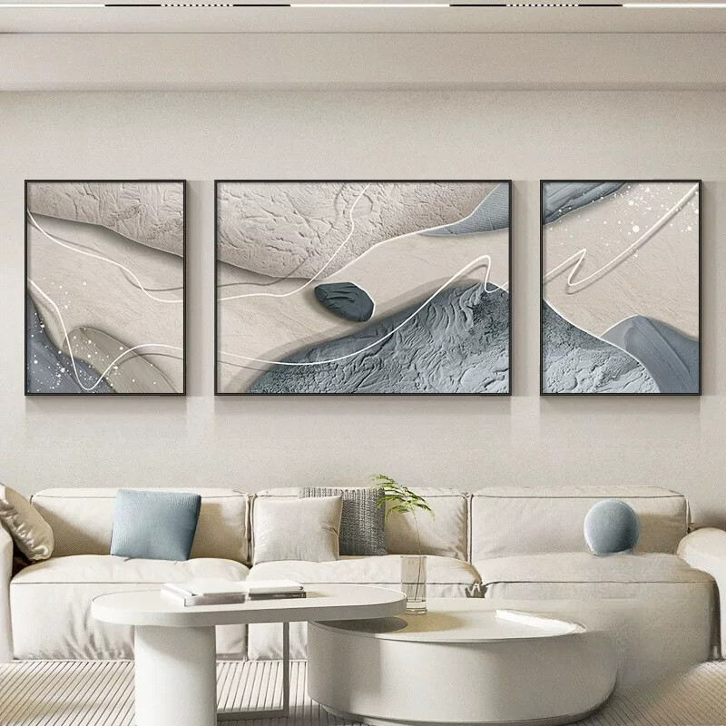 奶油风客厅石来运转装饰画抽象画艺术肌理壁画三联沙发背景墙挂画