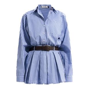 TUWHY “纽约艺高”格子百褶衬衫连衣裙短裤套装