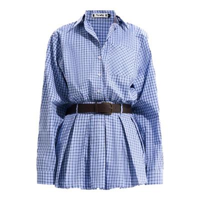 TUWHY “纽约艺高”格子百褶衬衫连衣裙短裤套装