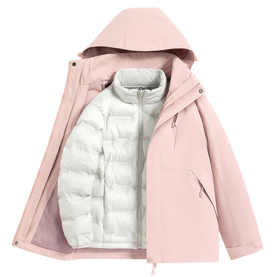 稻草人羽绒内胆冲锋衣女2025新款秋冬保暖三合一户外防风小个外套