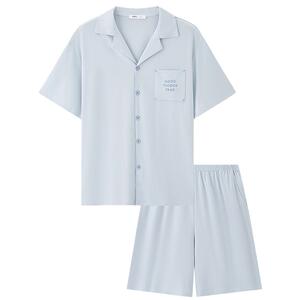 三福男夏季英文翻领睡衣套装 趣味刺绣宽松时尚家居服518182