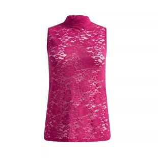 Sleeveless Sheer Lace T大码修身性感镂空小高领背心打底蕾丝衫