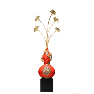 新中式招财大葫芦花瓶摆件客厅大型落地银杏叶装饰品开业乔迁礼物