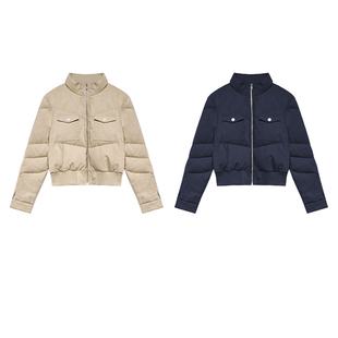 贰羊设计【亦禾】立领短款羽绒服女冬季小个子收腰飞行夹克外套