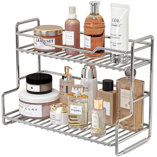 洗漱台置物架不锈钢双层护肤品沥水架浴室卫生间香水化妆品收纳架
