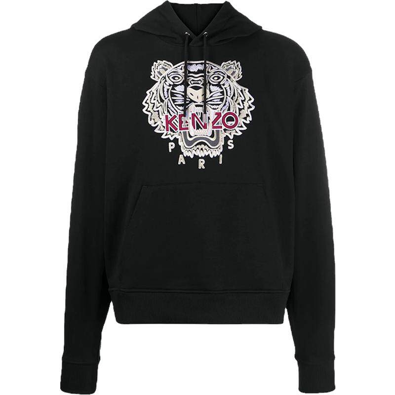 KENZO/高田贤三新款男士黑色虎头字母刺绣圆领套头卫衣4XF 5SW124