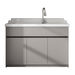 极简蜂窝铝整板洗衣柜组合人造石英石一体洗衣盆带搓板阳台洗衣槽