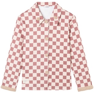 【3折】RooMance汝曼司原创棕棋盘格雪尼绒睡衣女秋冬加厚家居服