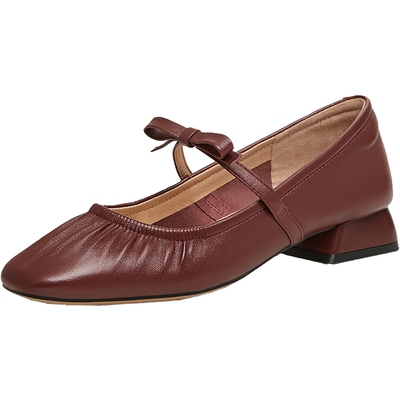 天美意春新款通勤百搭复古法式一字带女玛丽珍鞋KM073AQ5