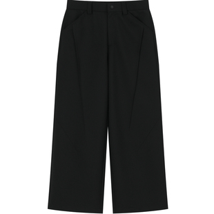 【LLEXP】羊毛抗皱直筒裤黑色宽松百搭褶皱垂感显瘦上班裤子25