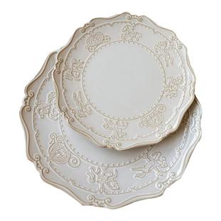 欧式浮雕碗碟套装西餐盘家用菜盘甜品盘子米饭碗乔迁送礼陶瓷餐具