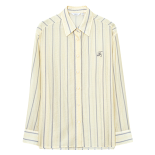 伊芙丽outlets店莱赛尔基础通勤条纹黄色衬衫女春夏粉色上衣女