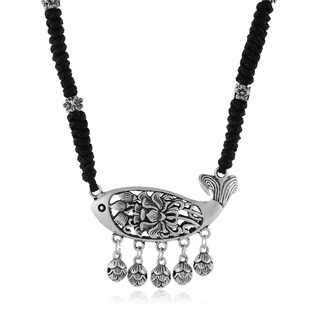 复古仿泰银民族风短款项链花朵鱼银锁气质百搭锁骨链手工编织配饰