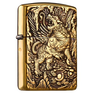 zippo打火机正版黄铜盔甲版天禄貔貅送领导官方旗舰专柜正品礼物
