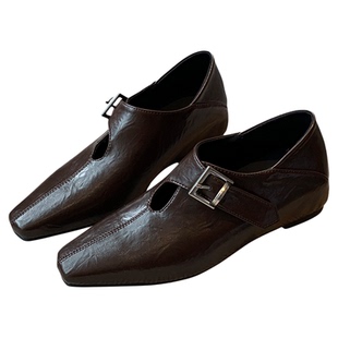 【TFM】内增高4CM~2026年新款方头玛丽珍单鞋女魔术贴镂空小皮鞋