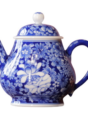 小桥窑青花万花茶杯盖碗泡茶壶