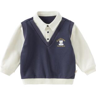 【商场同款】戴维贝拉儿童卫衣2026春装新款男童假两件学院风上衣