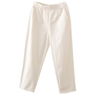 夏季大码200斤白色西装裤高腰宽松显瘦垂感休闲烟管萝卜九分裤子