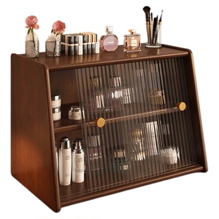 桌面实木置物架化妆品收纳盒台面杂物收纳柜办公桌展示高级整理柜