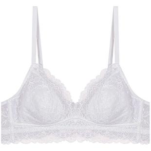 白色内衣女款无钢圈小胸聚拢套装法式三角杯文胸罩纯欲轻薄款蕾丝