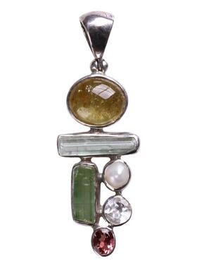 美国托帕石碧玺原矿纯银珠宝吊坠