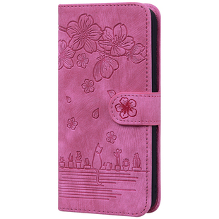 适用苹果17保护壳iphone16掀盖14 Plus小猫咪翻盖手机皮套13花朵磁吸12ProMax折叠商务新款8女防摔酒紫玫红色