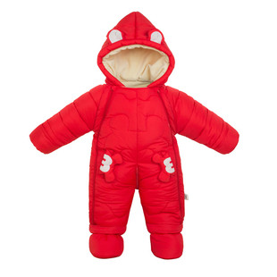 冬季婴儿羽绒棉加厚连体衣外出服哈衣防风包脚爬服新生儿睡袋抱被