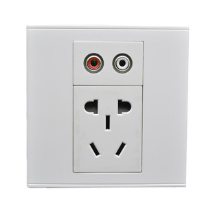 双音频带五孔插座86型AV红白音频双莲花+拧线二三插电源插座面板