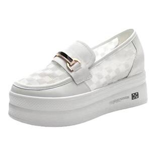 厚底网纱乐福鞋女2026年夏季新款内增高一脚蹬小白鞋薄款透气网鞋