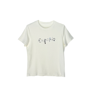 云柔肤感！！刺绣字母短袖T恤女2026新款设计感百搭显瘦圆领上衣