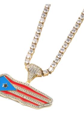 欧美旗帜满钻滴油吊坠项链