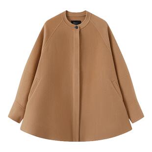 如意连云 春秋新款全羊毛双面呢中长款外套女复古国风毛呢短大衣