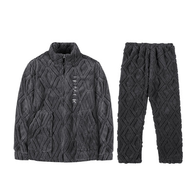 法兰绒家居服加绒加厚新款男