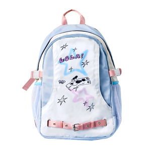 LOLA DESIGN星光涂鸦双肩包 设计感小众书包初中女生可爱背包旅行