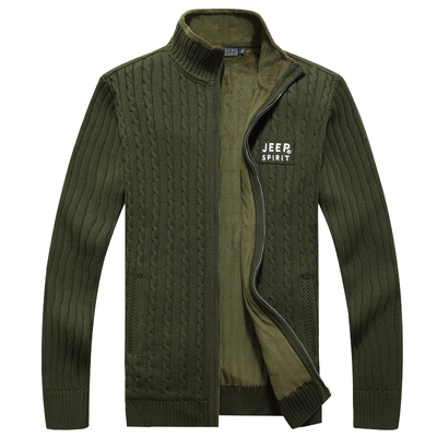 jeep针织衫加绒加厚外套毛衣男士