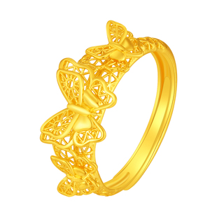 水贝黄金官方旗舰店足金999蝴蝶戒指女纯金花丝指环首饰七夕礼物