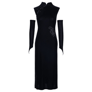 贝蒂拉丁舞旗袍裙成人丝绒显瘦练功服女舞蹈衣花贴开叉连衣裙BD71