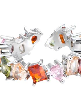 梦幻彩虹锆石戒指女满钻小众设计