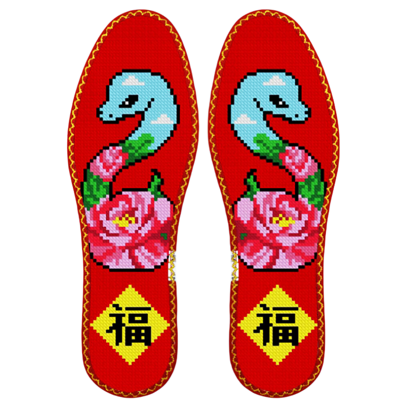 小格12CT鸿运玫瑰十字绣鞋垫十二生肖全棉布透气纯手工刺绣半成品