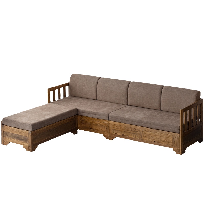 古榆情怀简约现代实木沙发组合可拆洗布艺沙发客厅多功能拉伸沙发