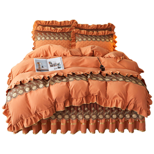 可拆洗床笠式床裙四件套欧式加厚夹棉床罩4件套A类四季款被套床套